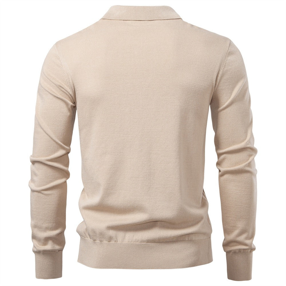 Men’s Jacquard Open Collar Knit Sweater