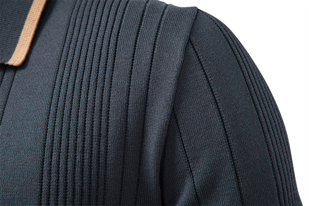 Men’s Contrast Trim Textured Knit Polo Sweater