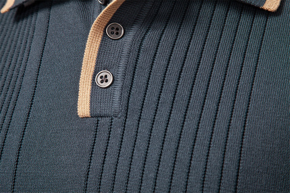 Men’s Contrast Trim Textured Knit Polo Sweater