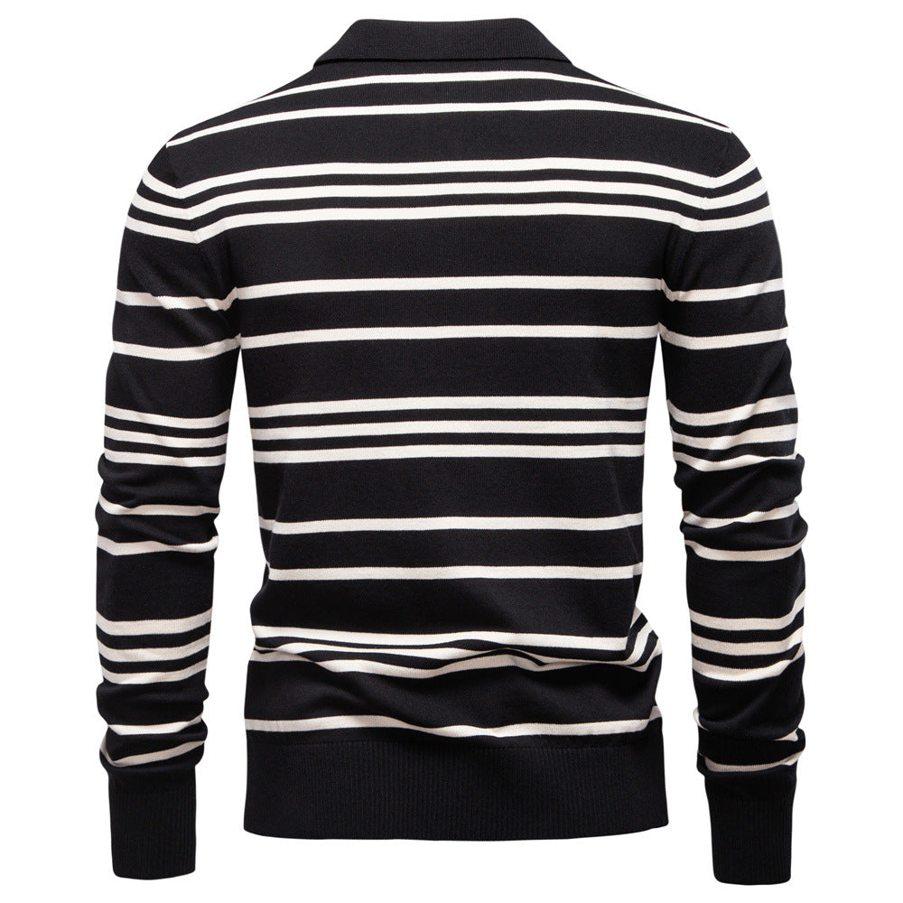 Men’s Striped Long Sleeve Knit Polo Sweater