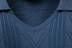Men’s Jacquard Open Collar Knit Sweater