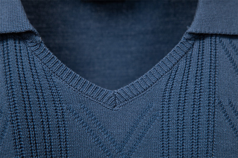 Men’s Jacquard Open Collar Knit Sweater