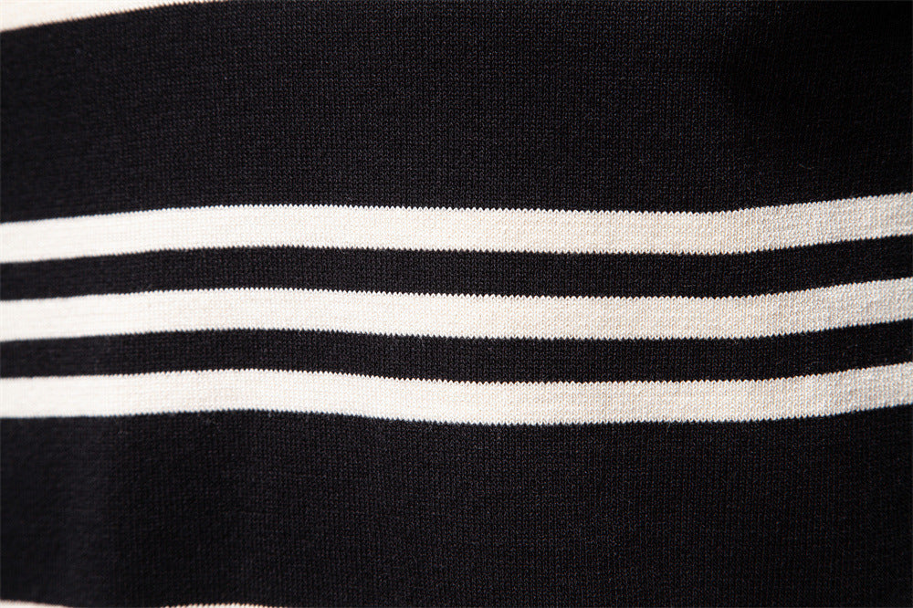 Men’s Striped Long Sleeve Knit Polo Sweater