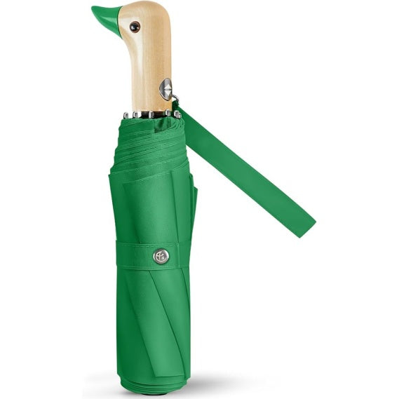 Green Duck Compact Automatic Umbrella with Wooden Handle