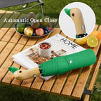 Green Duck Compact Automatic Umbrella with Wooden Handle